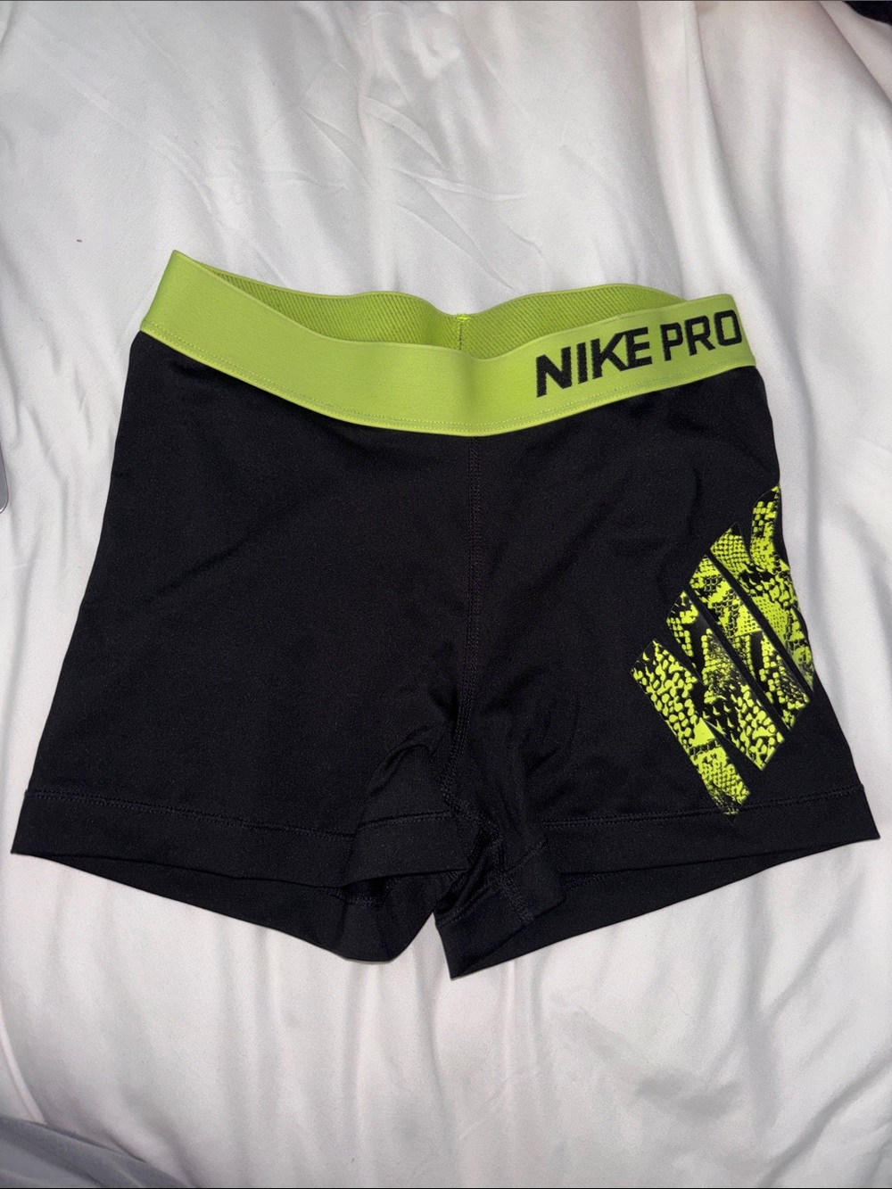 Nike Black Shorts with Neon Green Waistband and Graphic